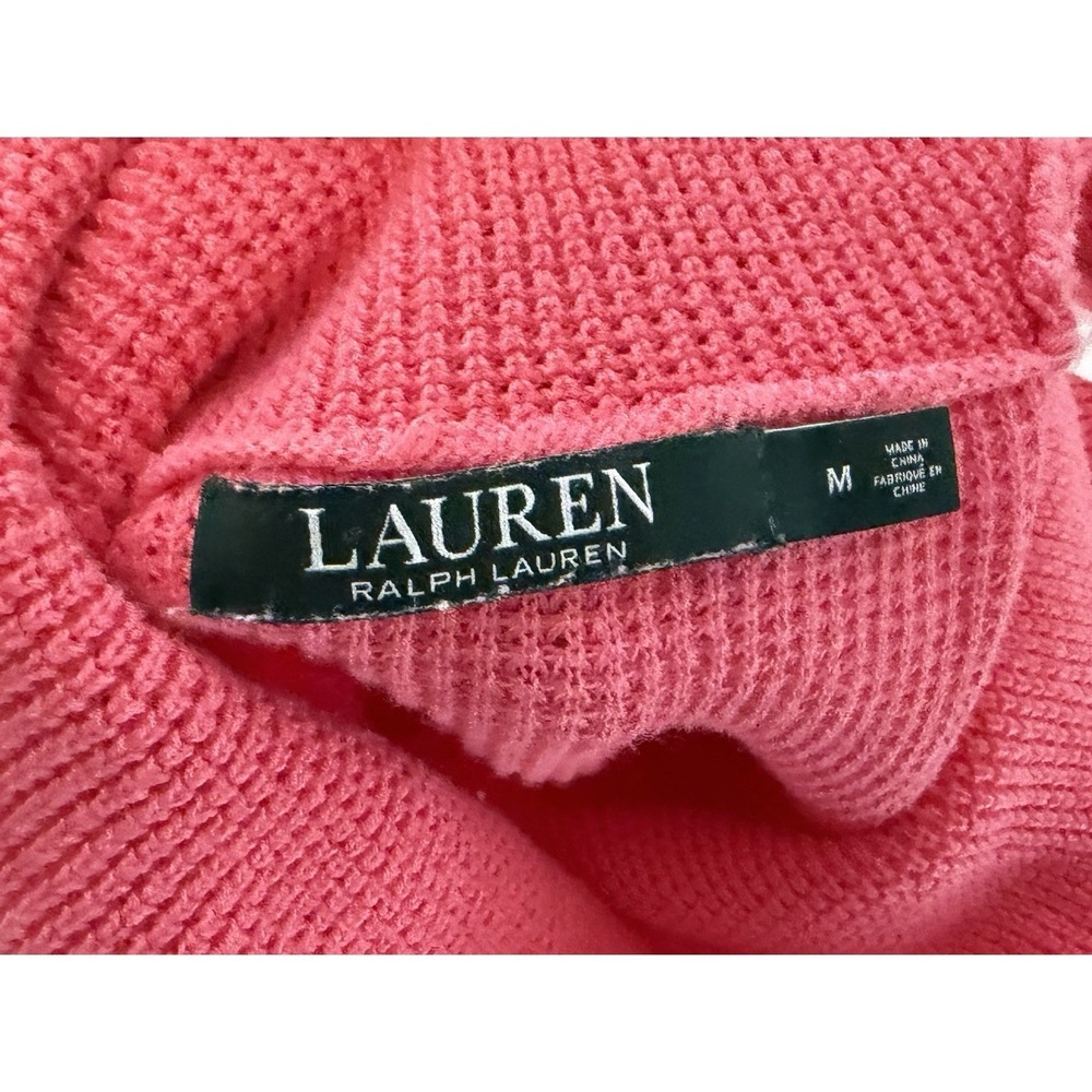 Lauren‎ Ralph Lauren Hot Pink Cotton Waffle Knit  Drawstring Sweater Mens M - Picture 2 of 6